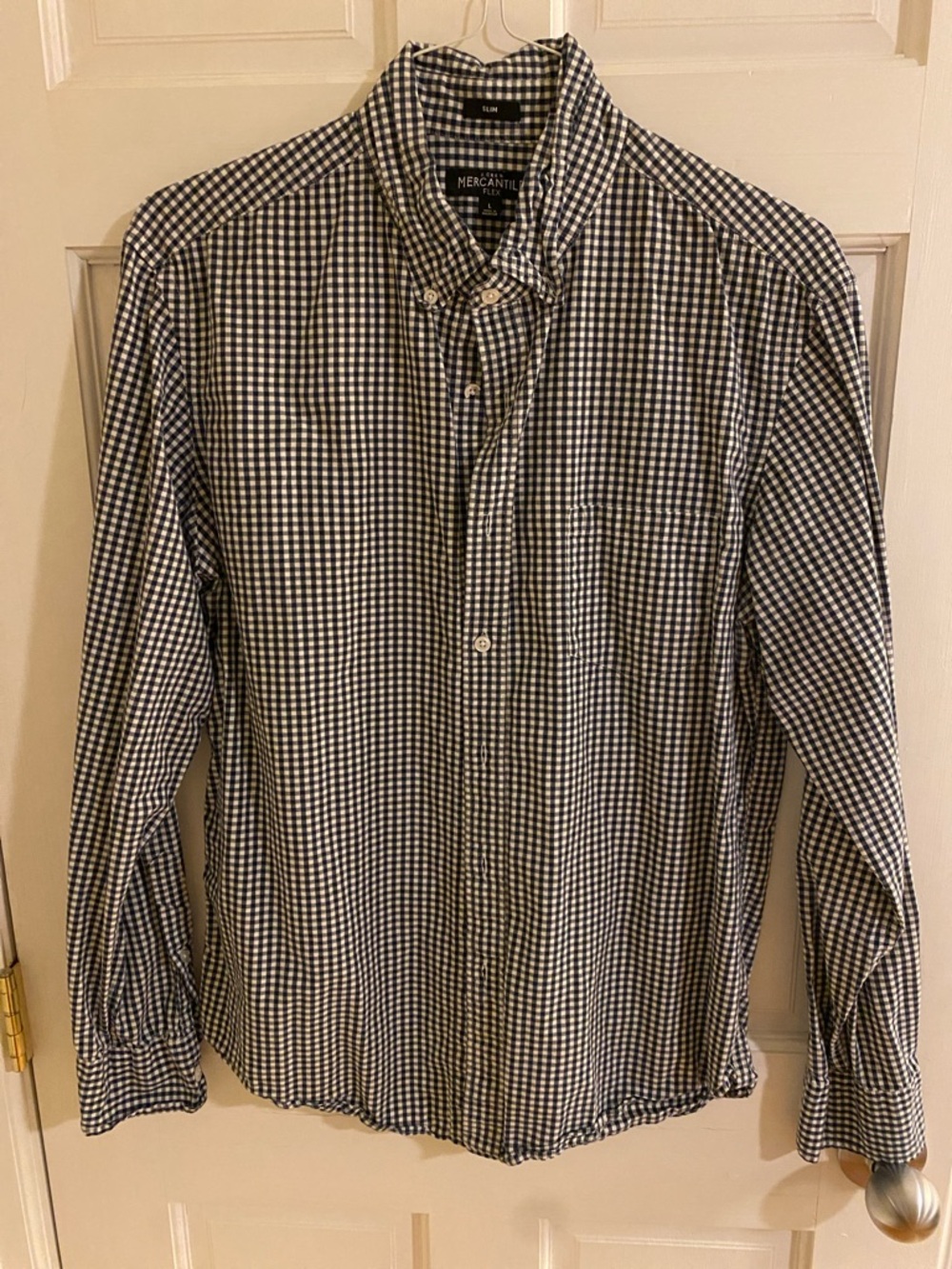 J. Crew Men's Navy and White Gingham Button-Down Shirt